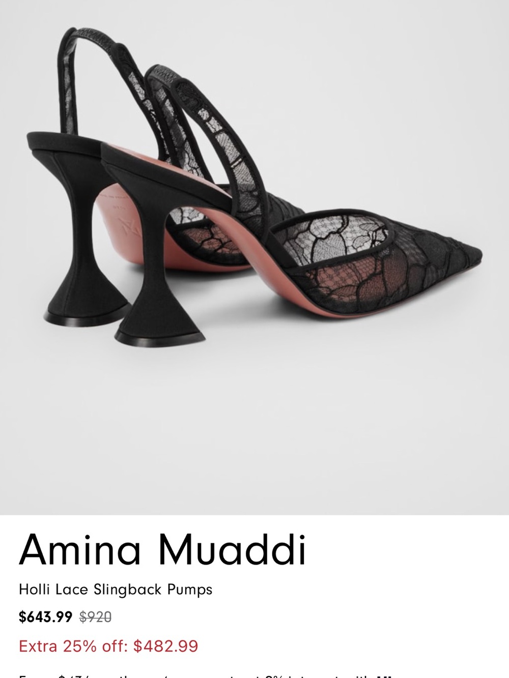 Amina Muaddi Holli Lace Sling 95 Size 37 - Picture 2 of 9